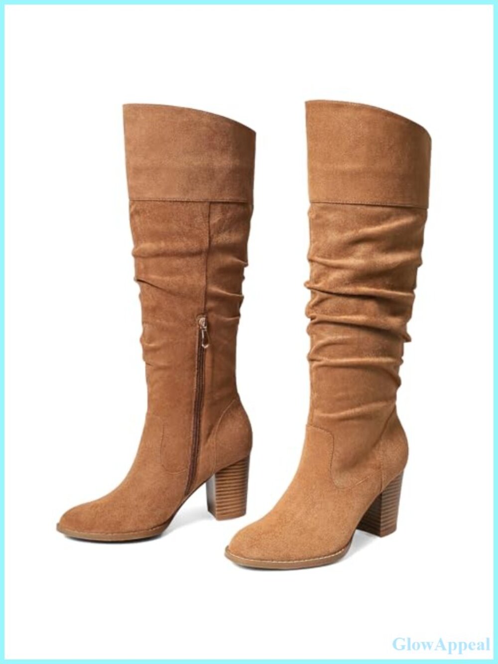 Suede Knee High Boots for Women Tall Winter Slouch Block Heel